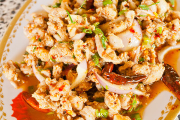 Thai food hot and spicy lab pork