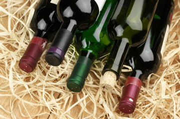 Wine bottles in straw