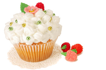 cake decorated with whipped cream