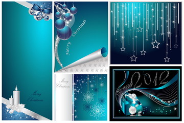 Merry Christmas and Happy New Year collection silver and blue