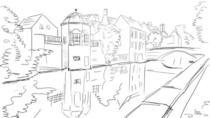 old town - illustration sketch