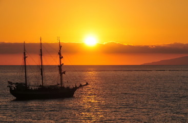 Sunset and the piracy ship
