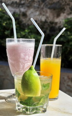 Mojito, milk-shake and Orange juice