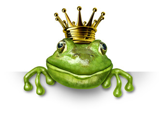 Frog prince with small gold crown - obrazy, fototapety, plakaty