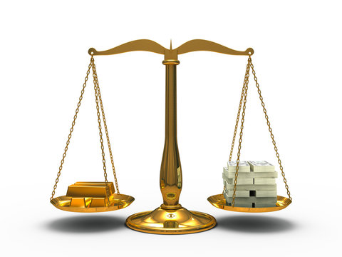 Gold And Money Balance On The Scales