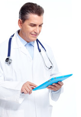 Doctor with tablet computer.