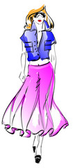 SKETCH. fashion girl. Hand-drawn fashion model. Vector illustrat