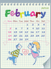 Calendar for February 2012. The week starts with Sunday. Illustr