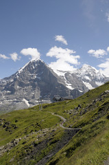 Fototapeta na wymiar North Face of the Eiger above the Mannlichen footpath