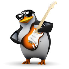 3d Penguin guitar rock god