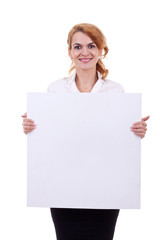 Fototapeta premium woman holding a white blank board
