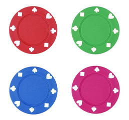 colorful poker chips on white background