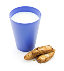 Milk and cookies isolated on white