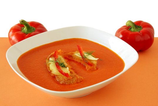 thick paprika soup with toast