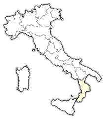Map of Italy, Calabria highlighted