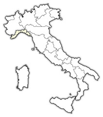 Map of Italy, Liguria highlighted