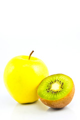 Kiwi and apple fruit on white