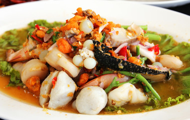Thai seafood salad in thai restaurant.