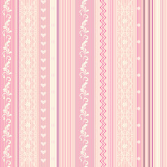 Ornamenral pink striped wallpaper in pink