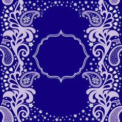 Ornate ornamental card with decorative flowers and paisley