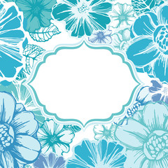 Fototapeta na wymiar Floral frame or card template with decorative flowers