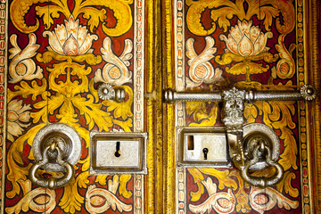old buddhist temple door in sri lanka