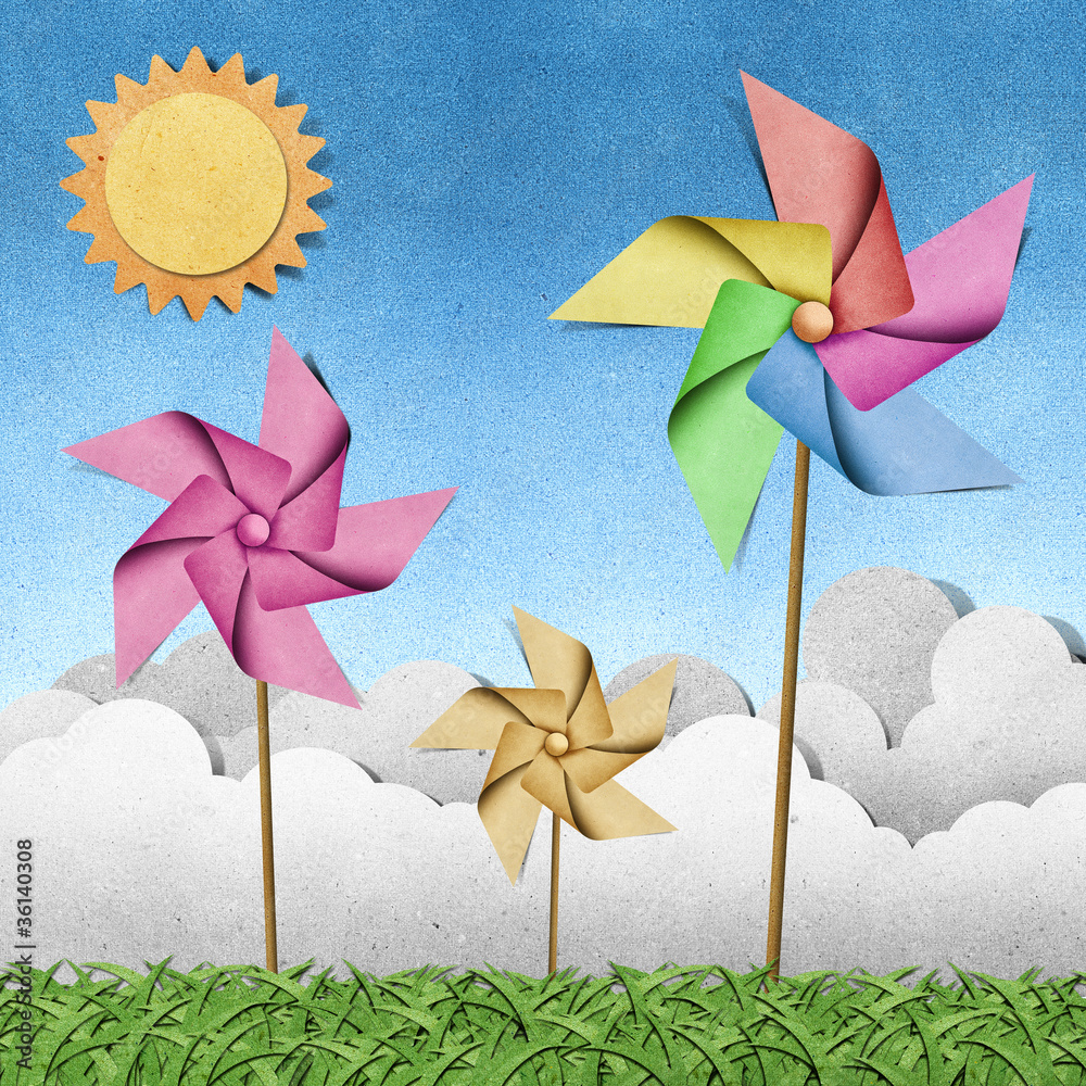 Canvas Prints windmill on grass recycled papercraft background