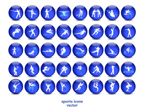 Illuminated pushbuttons with icons of sport, vector