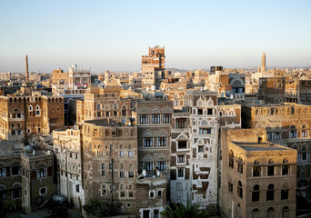 Fototapeta premium sanaa old town sunset city view yemen traditional architecture