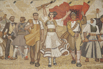 albanian nationalistic mural in tirana albania - obrazy, fototapety, plakaty