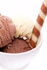 Ausschnitt von Eisbecher mit Waffel mit Linien
