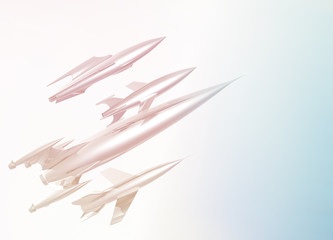 Various retro styled spaceships in flight