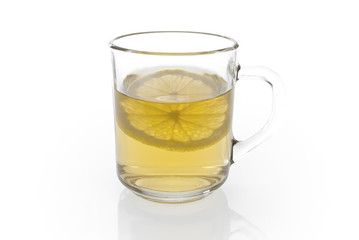 cup of tea with lemon on white
