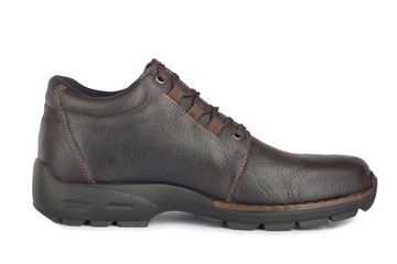 The brown elegant men's shoes on the white isolated background