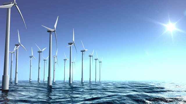 Wind turbines farm in the sea