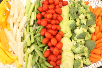 Vegetable appetizers on a tray.