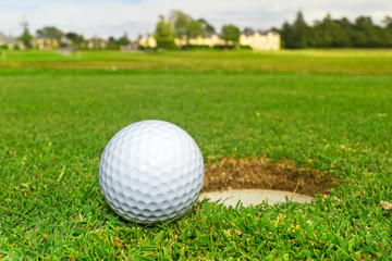 Golf ball at the hole