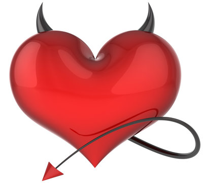 Heart of Devil love red with black sharp horns and a tail