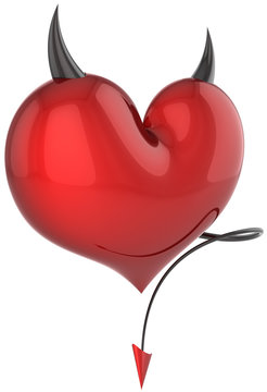 Devil heart red with black horns and a tail. Fateful love