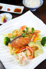 Japanese cuisine .Salmon Steak with Vegetable