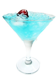 alcoholic blue curacao liqueur cocktail with cherry
