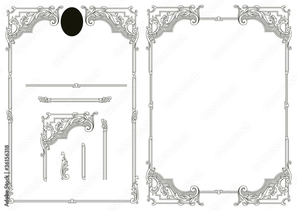 Wall mural set of barocco elements for creating borders and frames