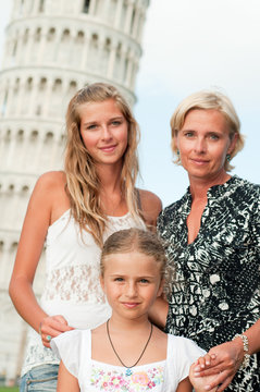 Travel - family and the Leaning Tower in Pisa, Italy