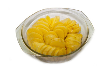 sliced ​​potatoes in a glass bowl