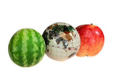 Watermelon, the globe, red apple.