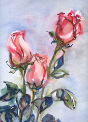 Bouquet of red roses. Watercolor. © Tatiana Parfenova