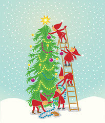 Christmas tree with elfs