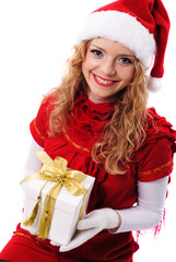 Christmas santa girl with gift