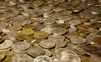 The Russian metallic currency close up.