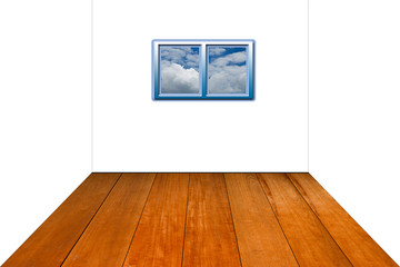 Empty white wall and wooden floor